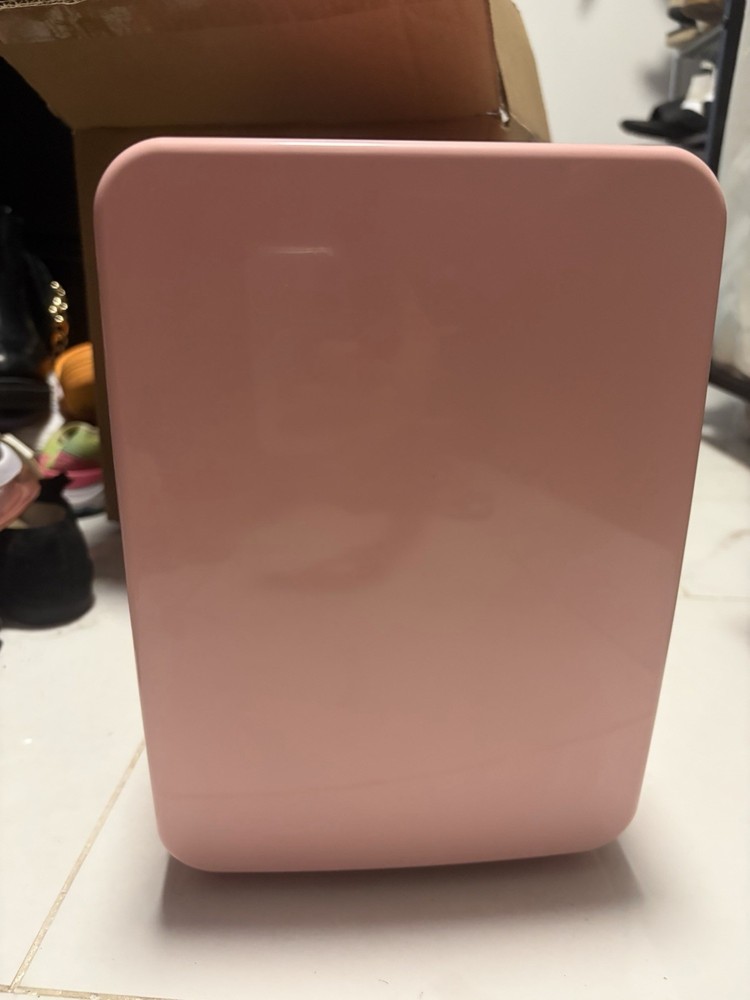 Pink Tabletop Mini Fridge, Warm & Cool Function, Adjustable Thermostat, Portable