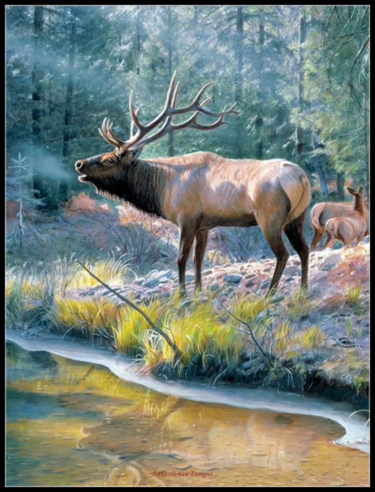 Elk Reflection - DIY Chart Counted Cross Stitch Patterns Needlework DMC Color