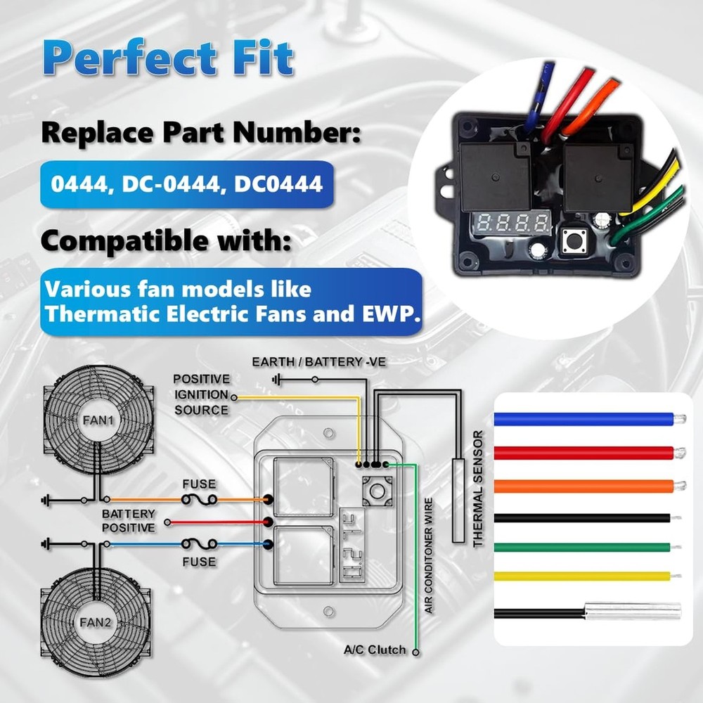 12V/24V Digital Electric Radiator Fan Controller Switch Kit with Adjustable T...