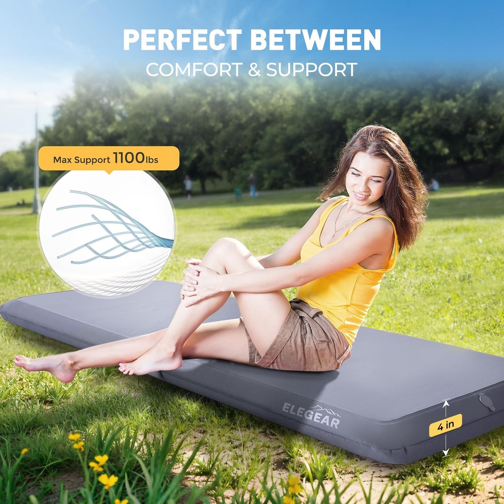 Camping Sleeping Pad with Multi-Function Electric Pump, 4’’ Ultra-Thick & 110...
