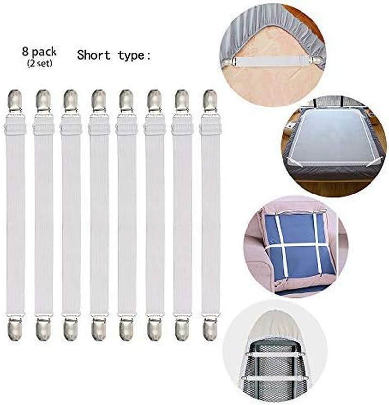 8 Pack Adjustable Bed Sheet Straps Elastic Corner Holders Clips for Sheets