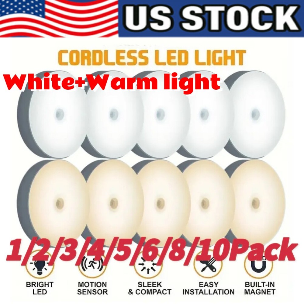 Rechargeable LED Motion Sensor Under Cabinet Closet Light USBCharge Kitchen Lamp