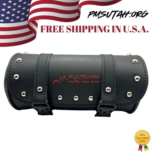 Leather Motorcycle Front Fork Rear Sissy Bar Tool Kit Holder Bag Pouch Storage