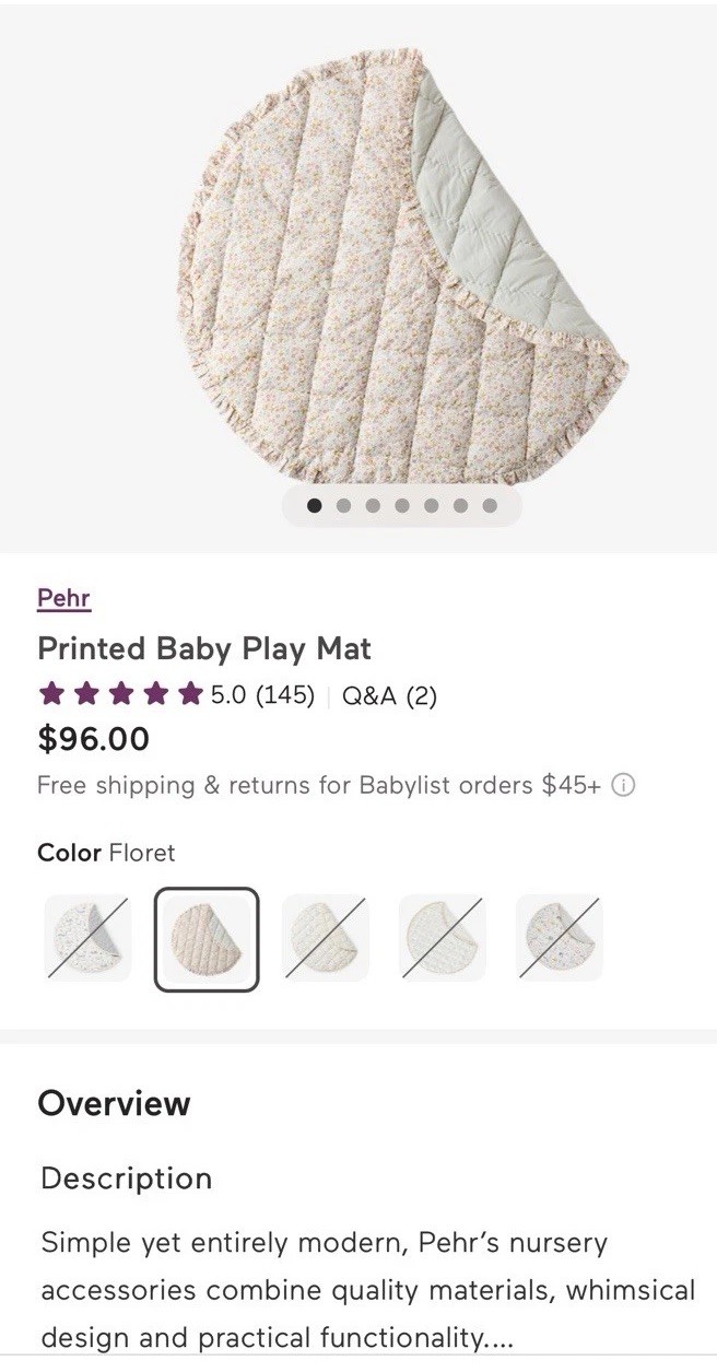 Pehr Printed Baby Play Mat- Floret -40”