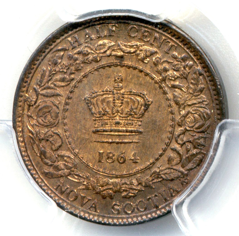 1864 Nova Scotia Half Cent - GEM Uncirculated, PCGS MS65 RB