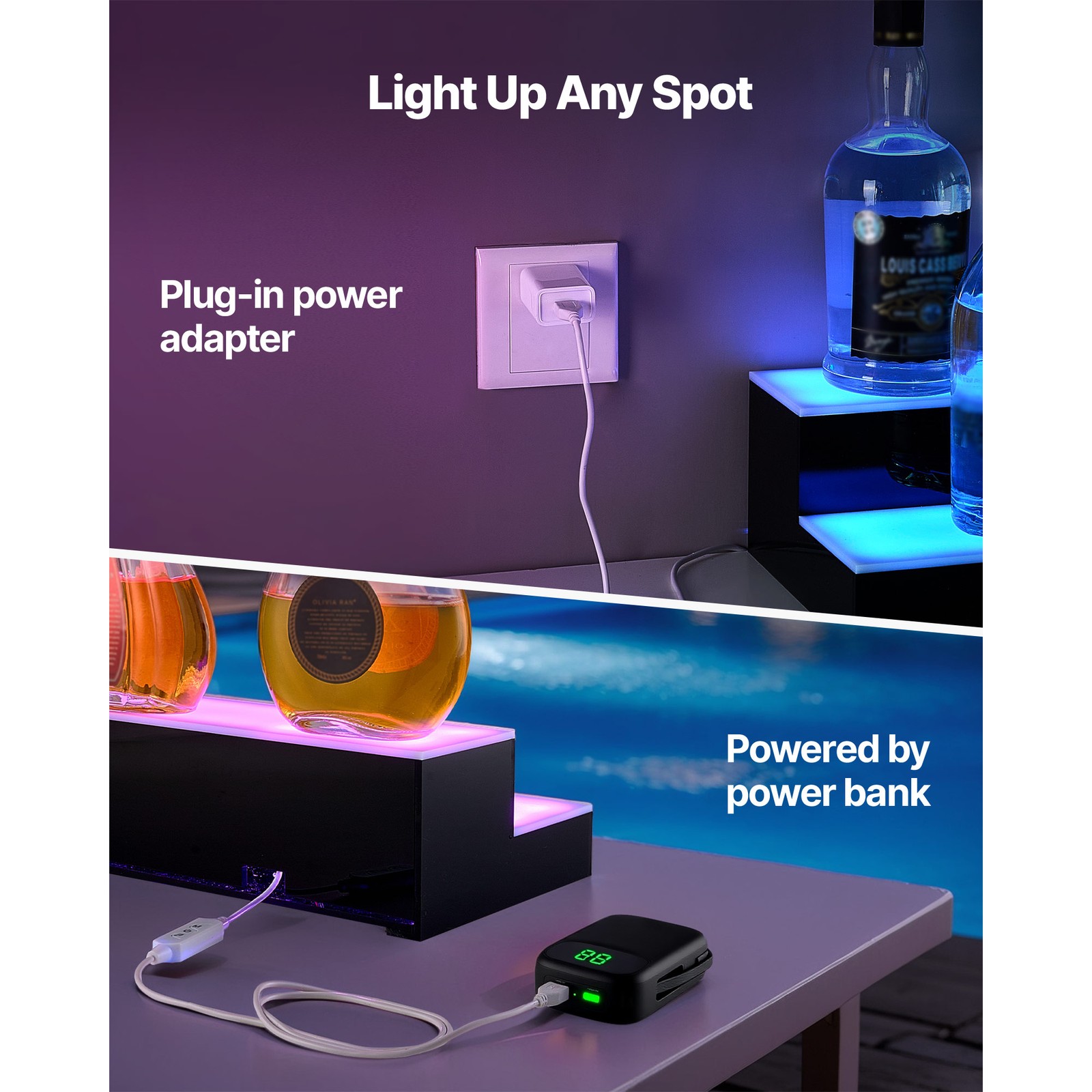 Uimoso LED Illuminated Liquor Bottle Display, 2-Tier, 20-Inch, Holds 10 Bottles