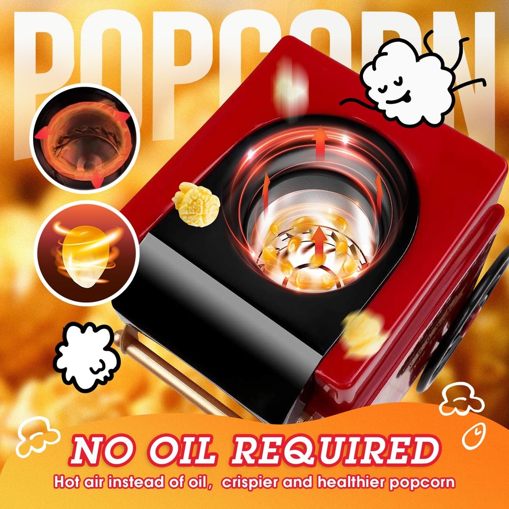 Popcorn Machine, Hot Air Popcorn Maker Kit Gift Box, Christmas red Compact