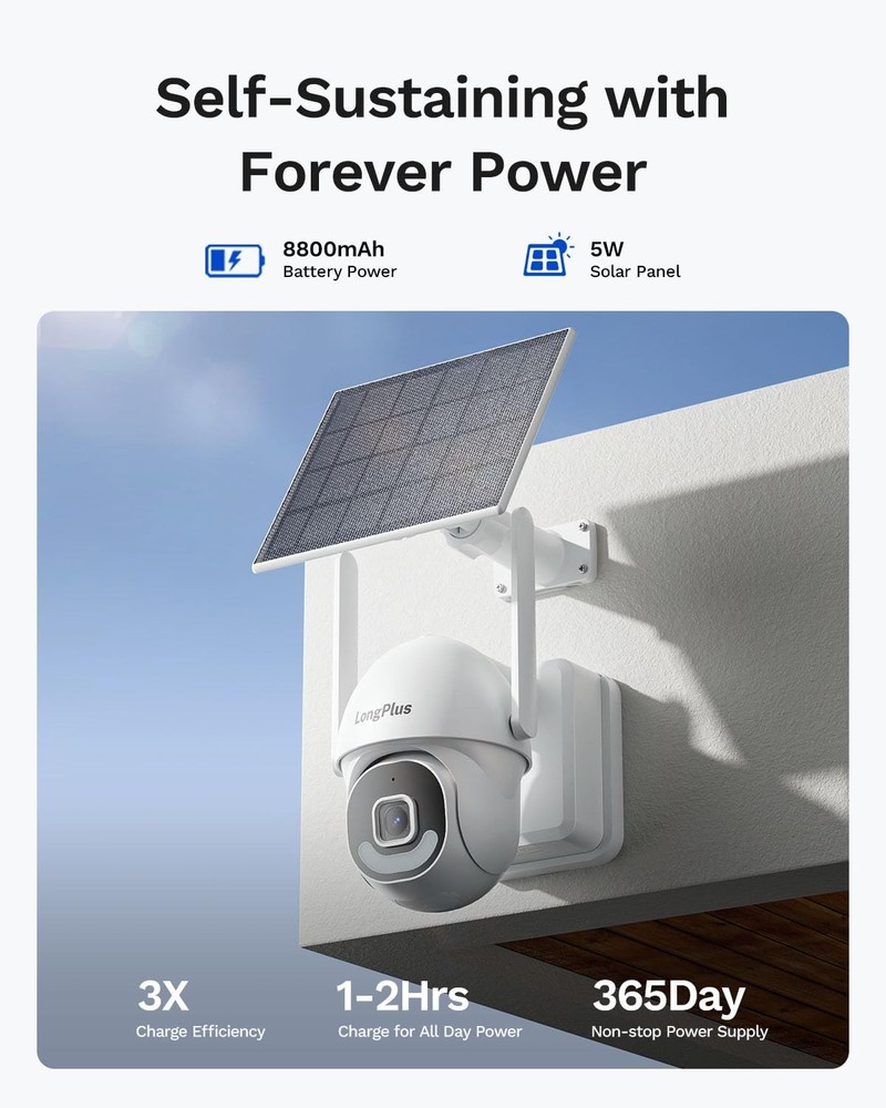 5MP Security Camera System Wireless Outdoor, No Subscription, Solar-Powered, ...