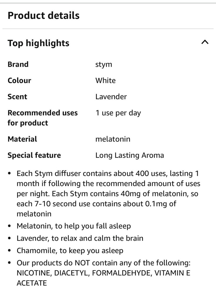 Stym Melatonin Diffuser Pen Sleep Aid Lavender Chamomile