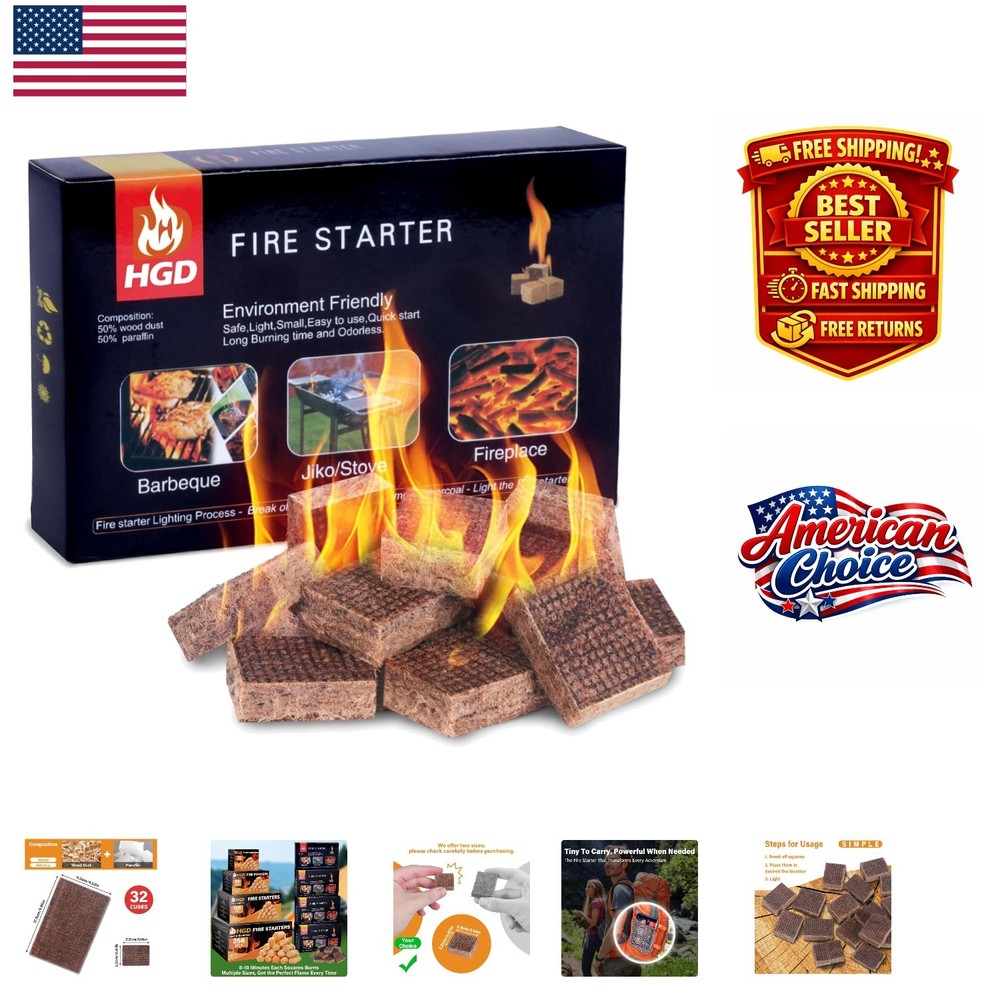 Water-Resistant Fire Starters - 32 Piece Eco-Friendly Camping Essentials