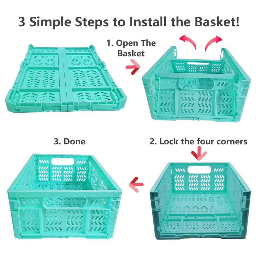 PTEREIW 20L Folding Crate, 4Pack Plastic Storage Baskets MIX COLOR-4PACK