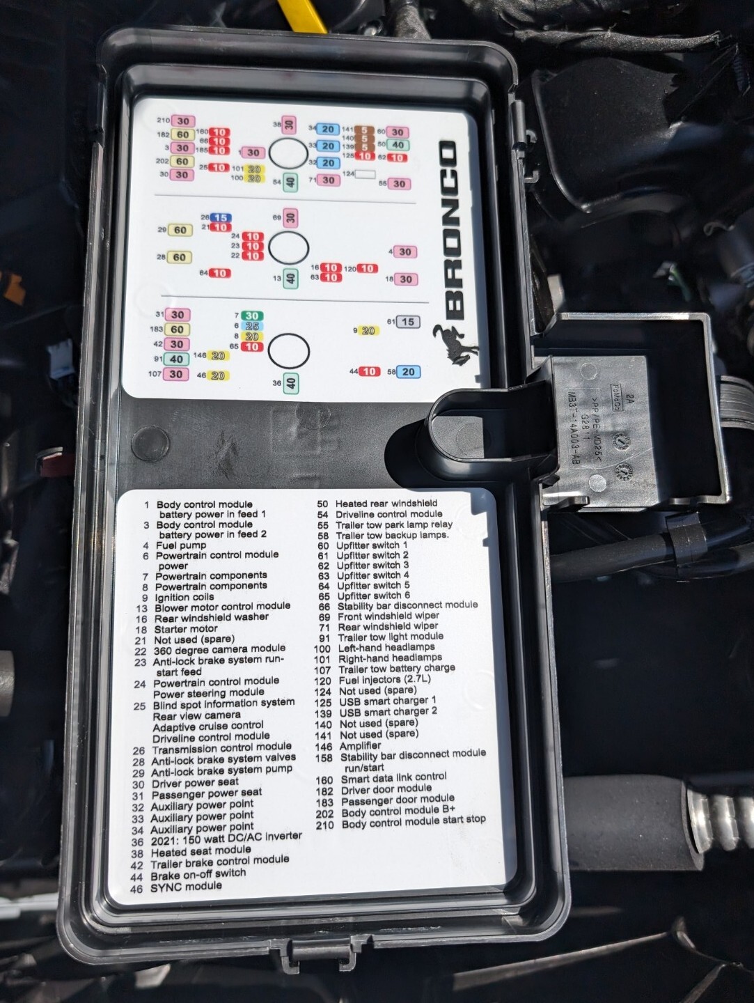 Ford Bronco 2021-2024 Fuse Box Panel Diagram Lid Label / Sticker / Insert