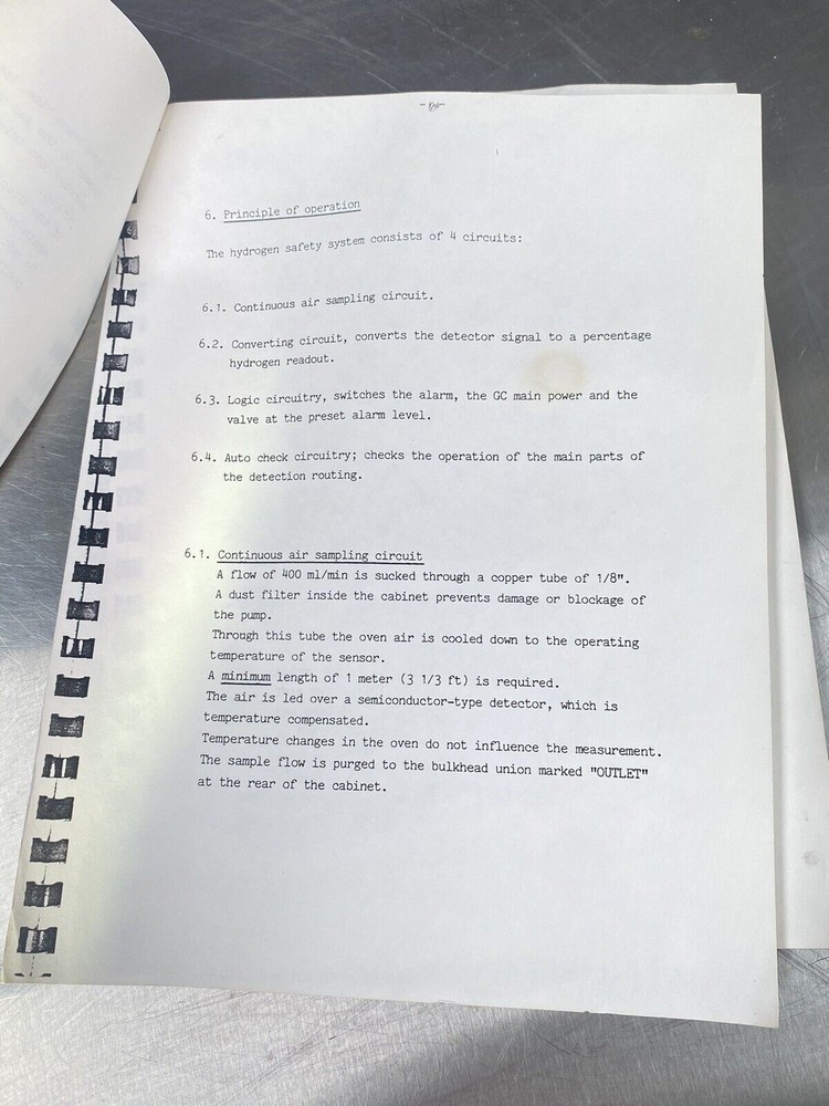 Chrompack Hydrogen Safety System Chromatography - Users Manual / Guide Book