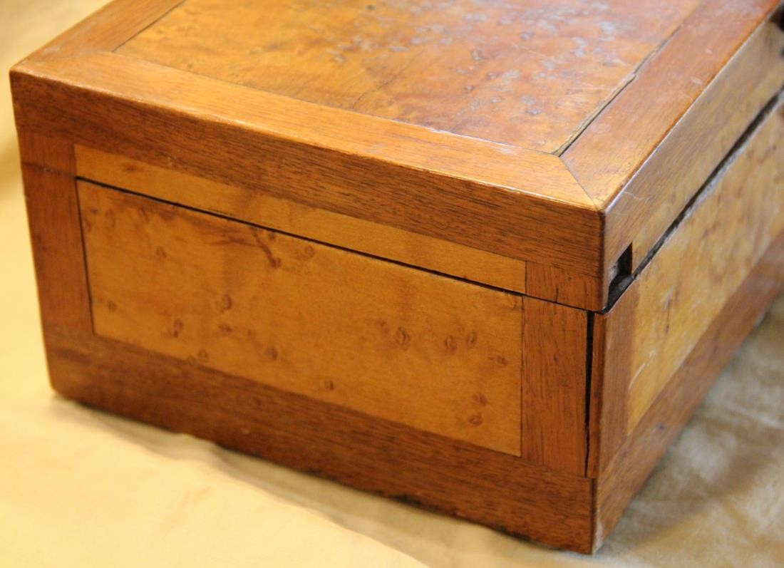Antique Sewing Box Oak & Bird's Eye Maple w Contents - Anna Miles - Square Nails