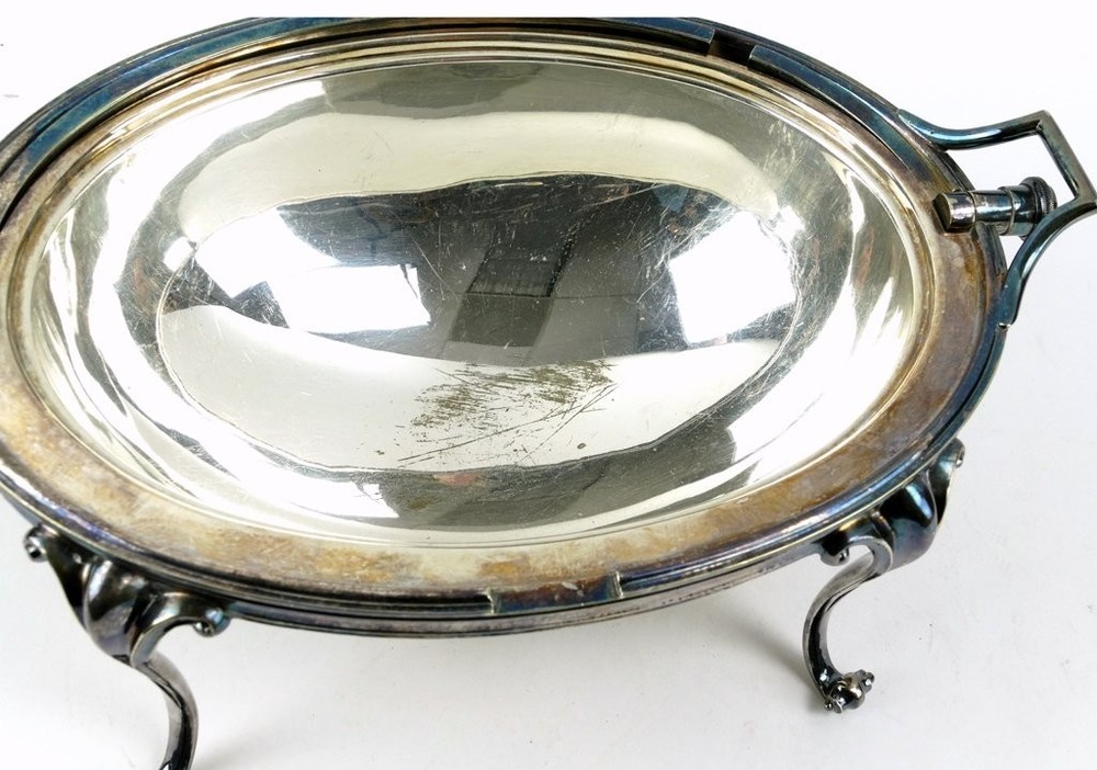 Vintage Four-Footed, Silver-Plated Roll-Top Serving Dish