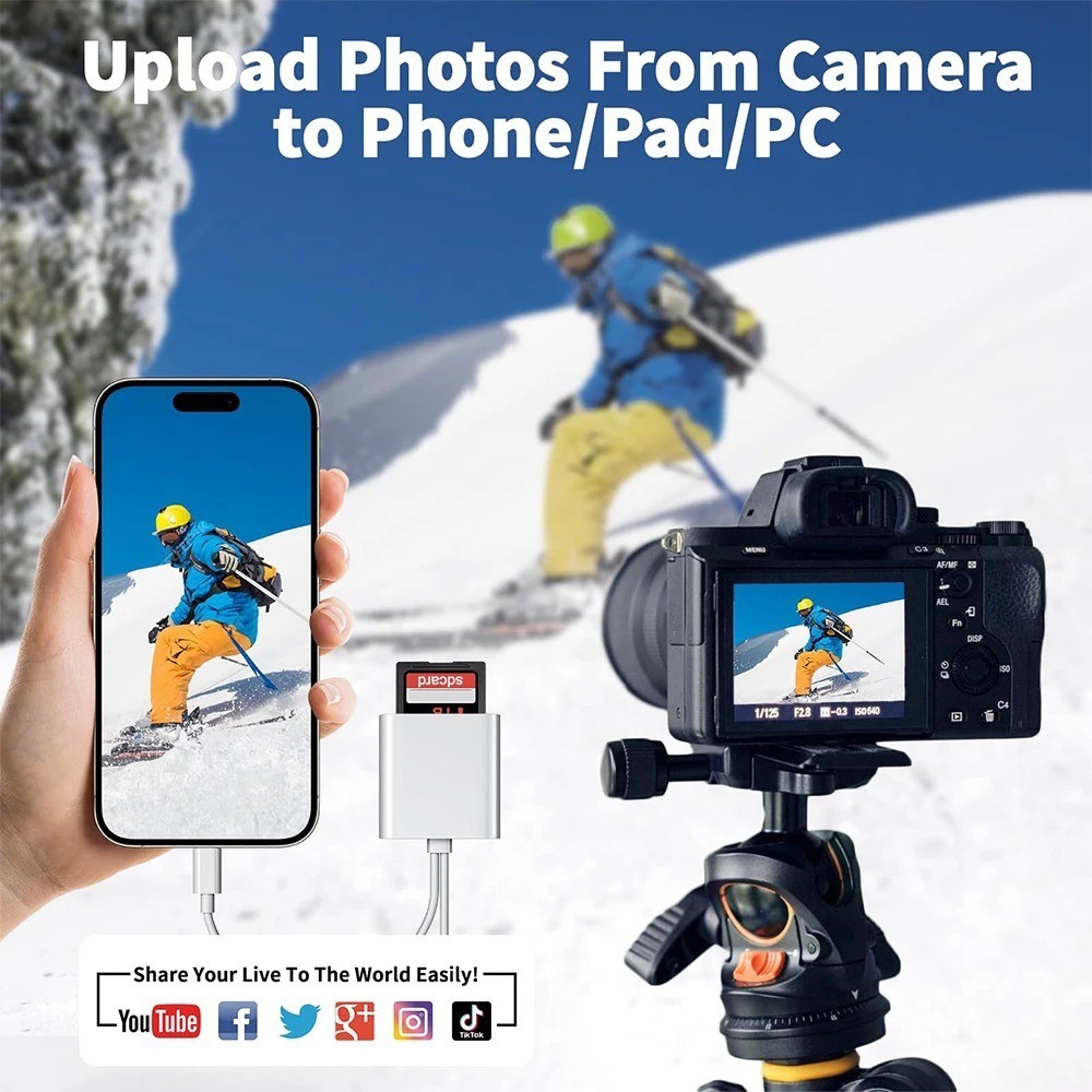 2in1 Micro SD/TF Dual Slot Memory Card Reader for iPhone iPad Camera Adapter