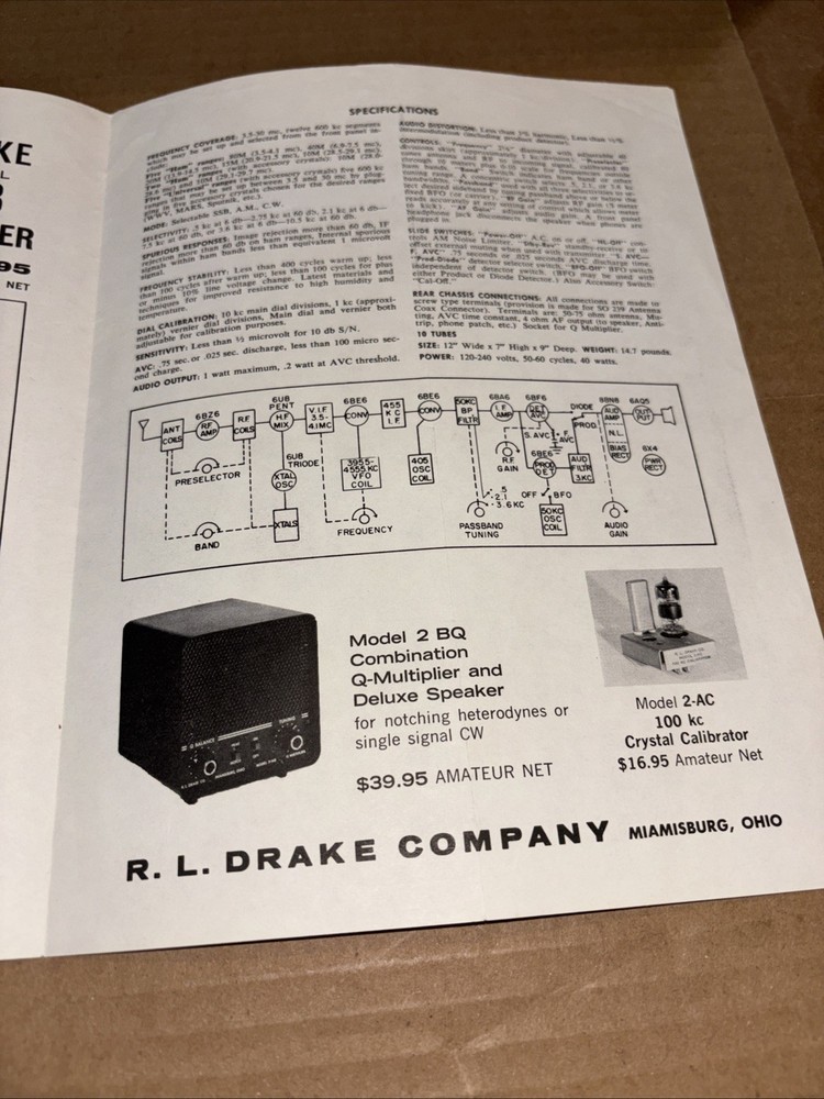 R.LDrake Drake 2B 2-B ShortWave Receiver Brochure Inside The