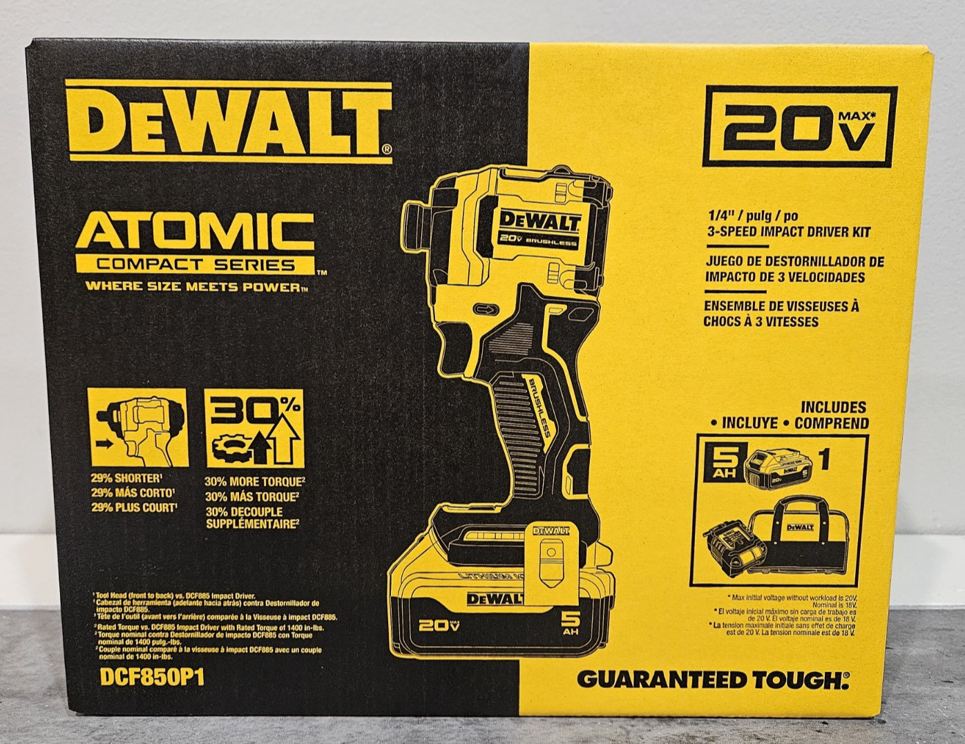 DeWALT Atomic 20V 1/4" Impact Kit w/ bag, 5Ah Battery & Charger DCF850P1 2025
