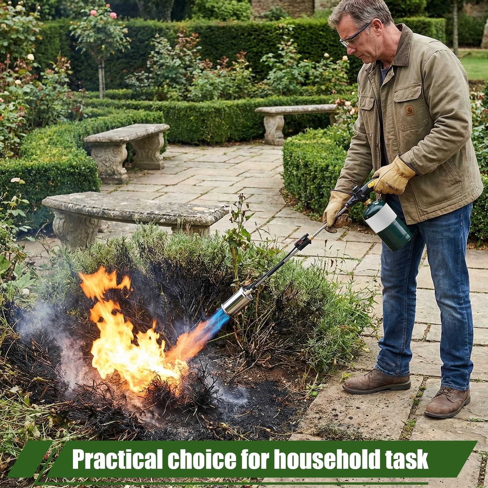 Propane Torch Weed Burner, Adjustable flame thrower with Detachable Handle, B...