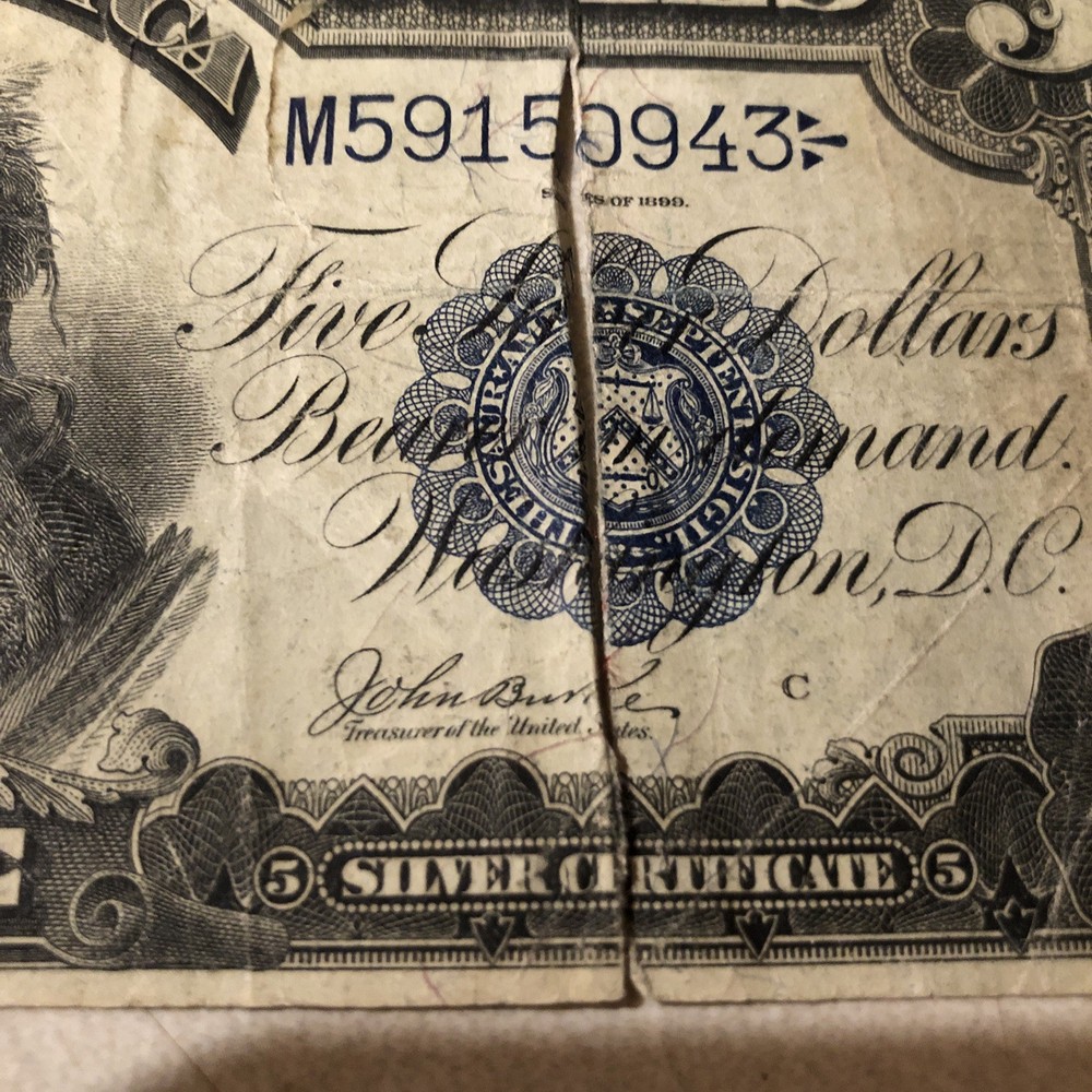1899 $5 indian large bill silver certificate
