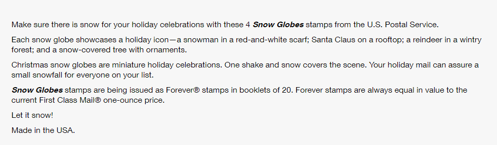 US Stamps SC#5816 - 5819 2023 Snow Globes Forever Stamps - Sheet/20 - Stamps MNH