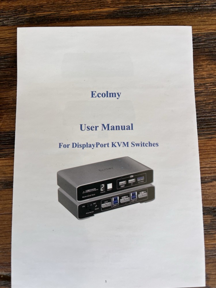 Ecolmy DP KVM Switch Model EC-322D-2 Open Box