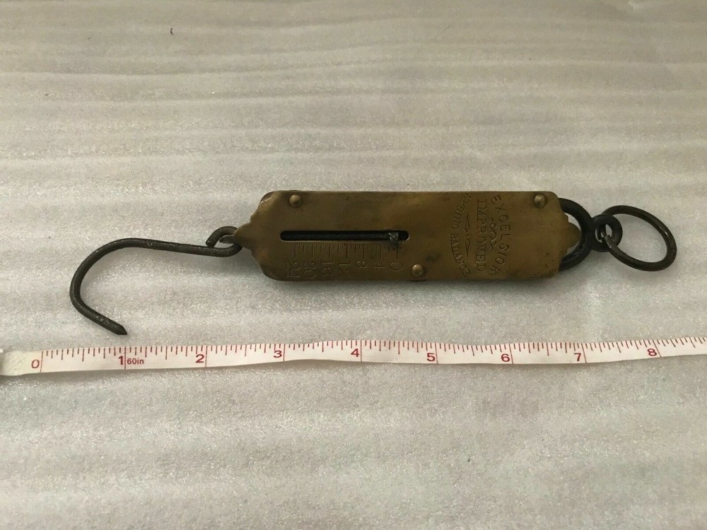 Antique Brass EXCELSIOR Spring Scale 24 lb Hanging Hook Scale