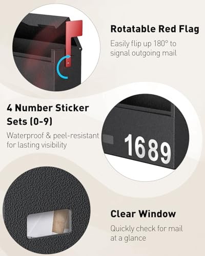 Mailboxes for Outside, Wall Mount Mailbox with Flag and No Lock(with Flag)