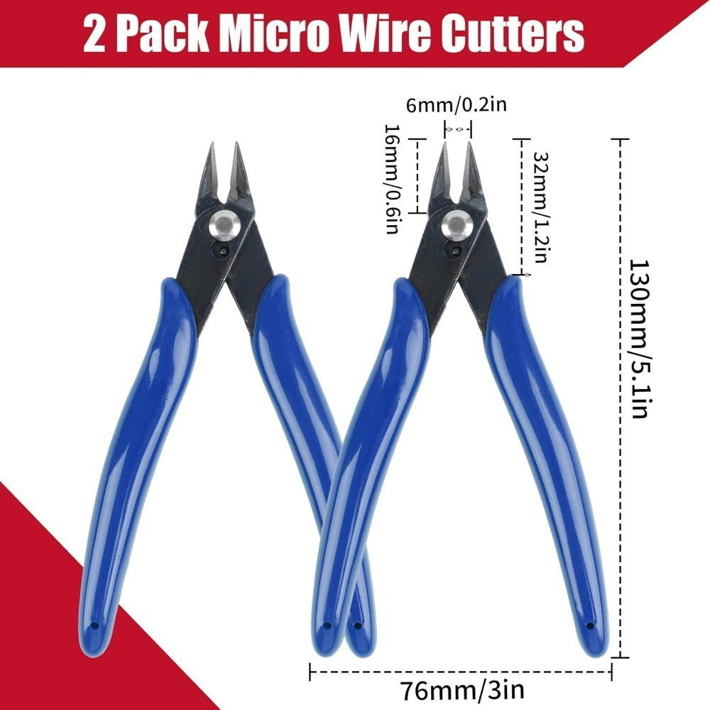2 Pack Micro Wire Cutters, 5 Inches Flush Cutters Pliers, Diagonal Side Cutters