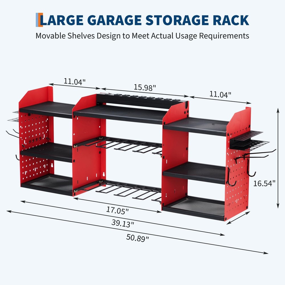 Heavy Duty Power Tool Organizer Wall Mount, 3-Layer Drill Storage Shelf Garage