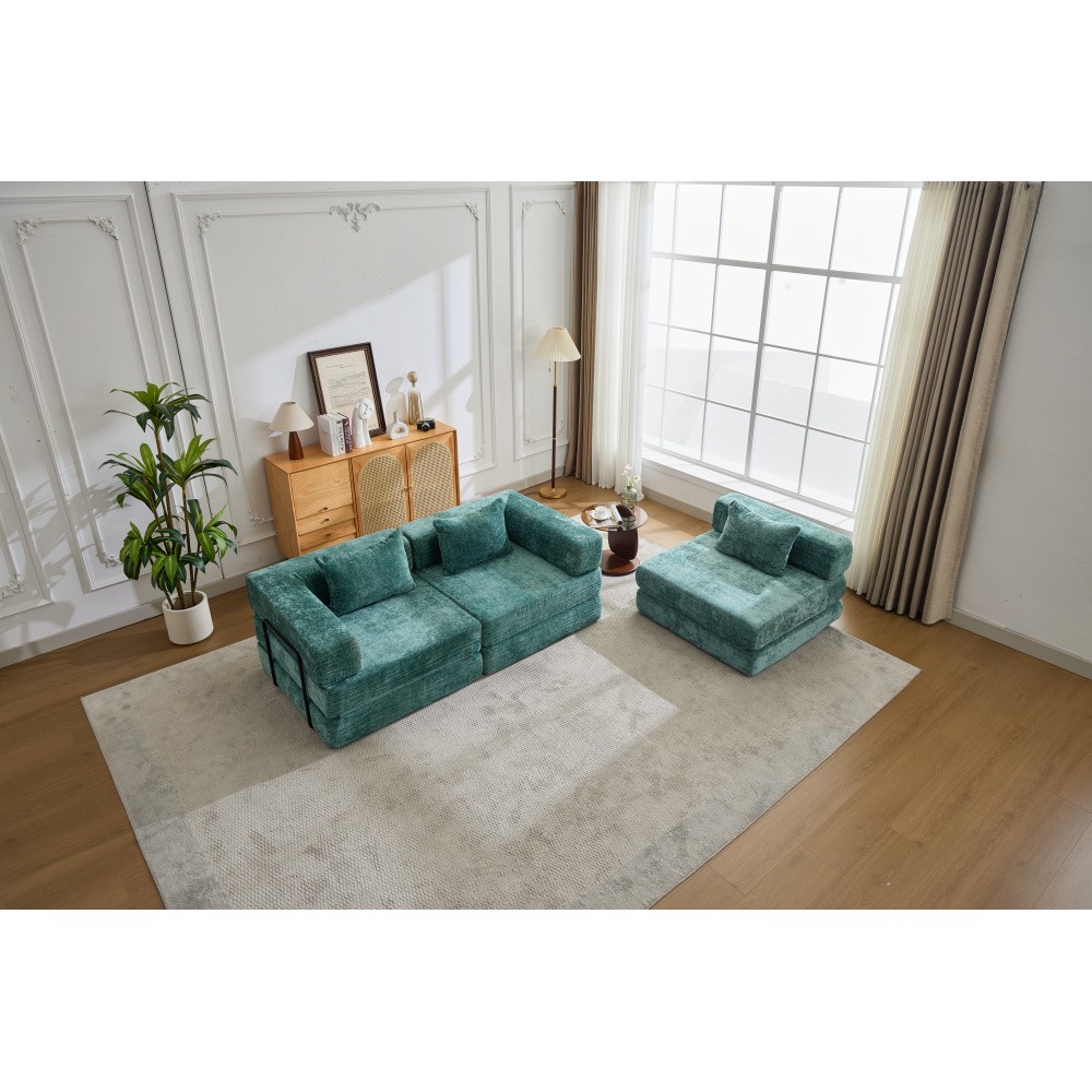 3-Seater Convertible Sofa Bed with Memory Foam, Folding Chenille Floor Sofa