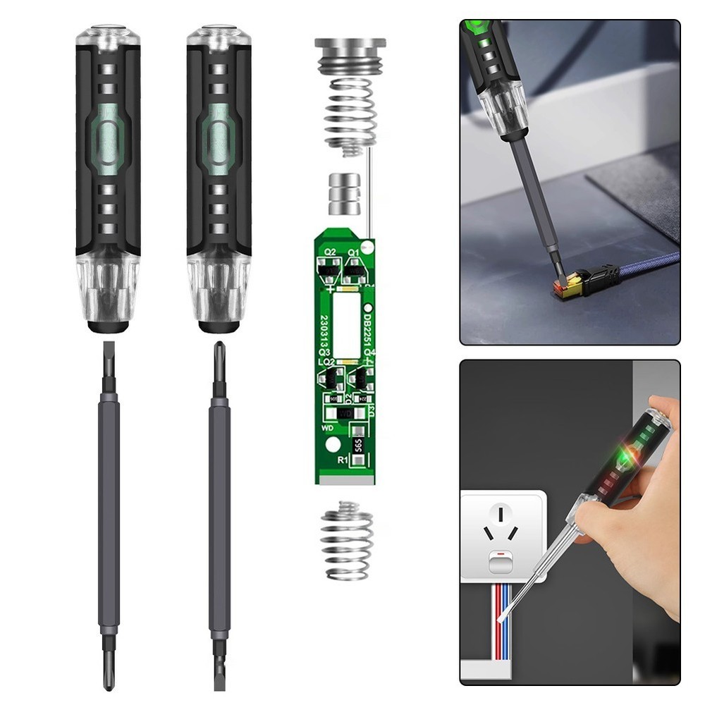 Electrician measuring tool with dual use screwdriver and test features