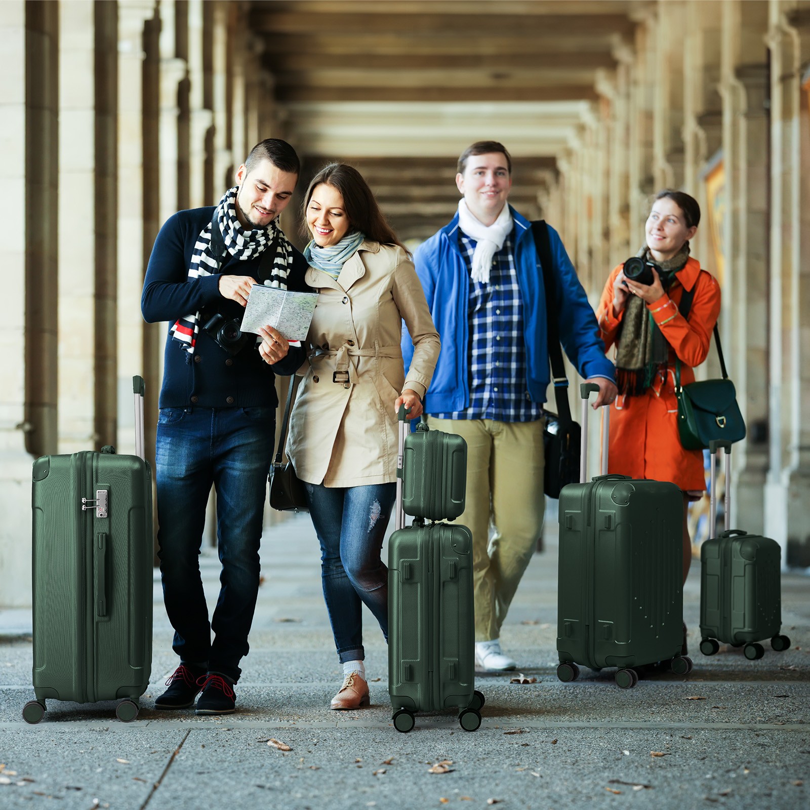 Luggage Sets 5 Piece 100% PC Ultra Tough Hardside Expandable Suitcases Green