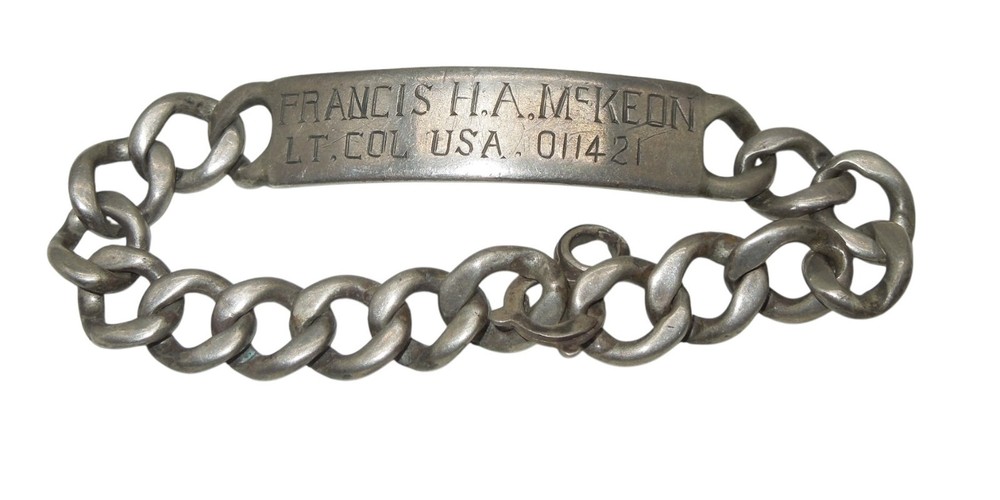 WWII US Army Lt. Colonel McKeon STERLING ID Bracelet CA14