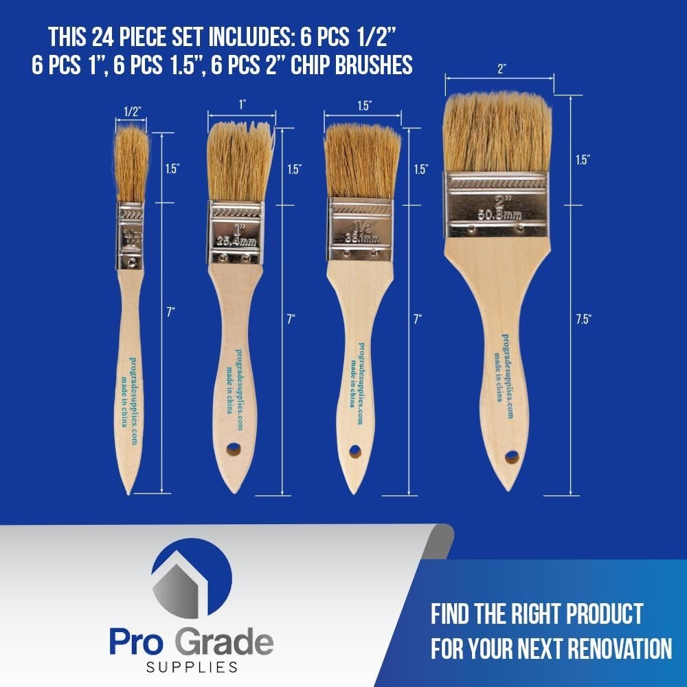 Versatile 24-Piece Paint Brush Set with Solid Wood Handles & Flat Bristles