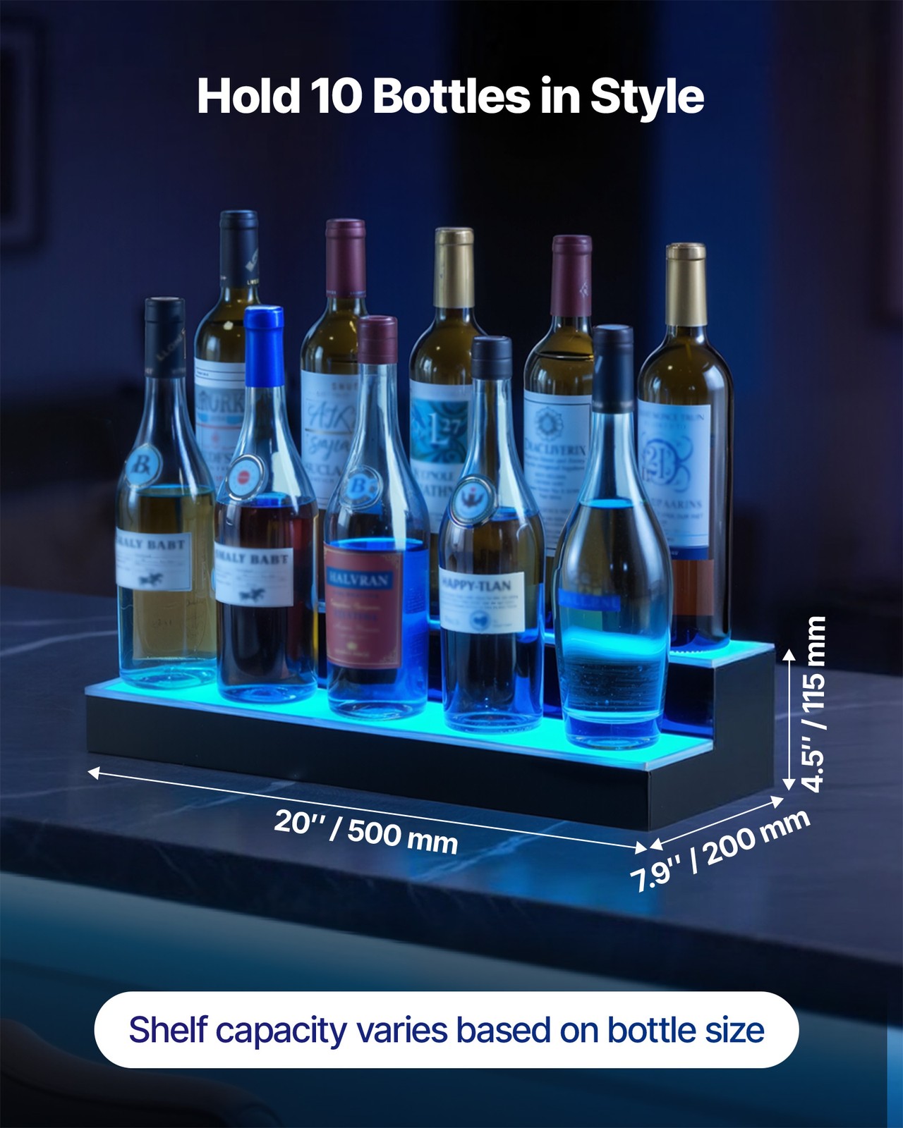 VEVOR LED Lighted Liquor Bottle Display 2 Tiers 20 Inches for 10 Bottles