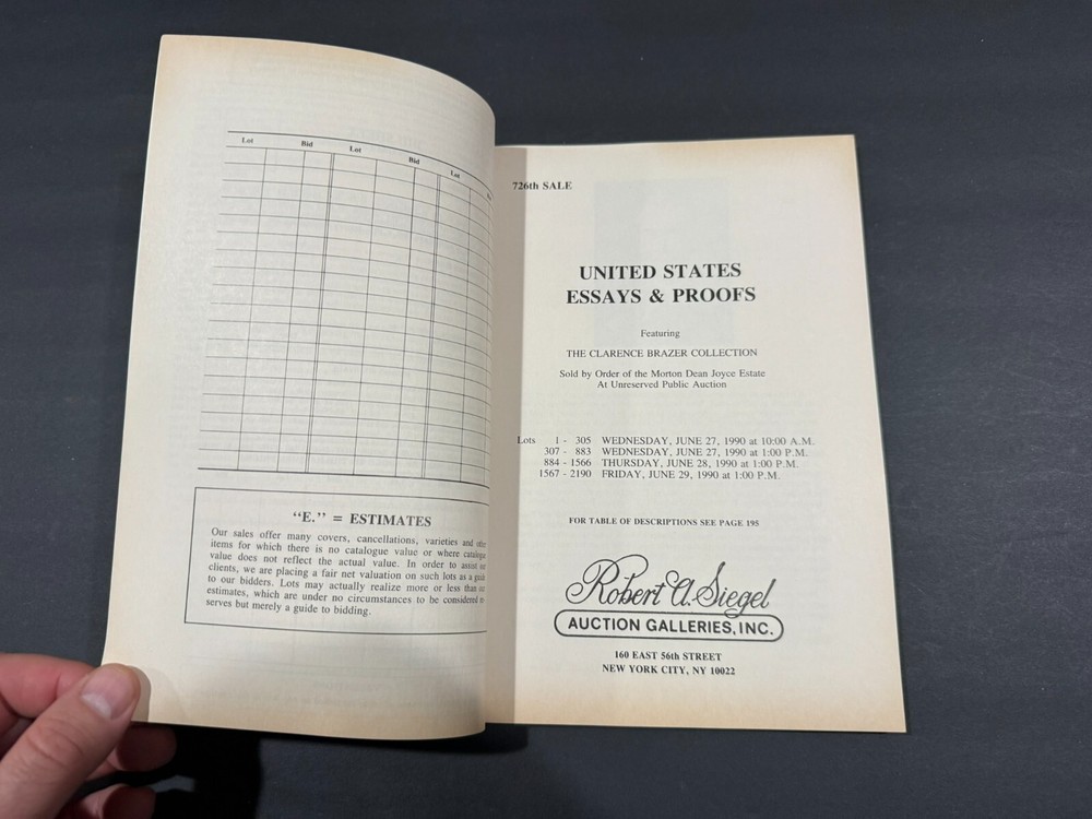 1990 Robert Siegel Auction Galleries Stamp Catalog...Clarence Brazer Collection