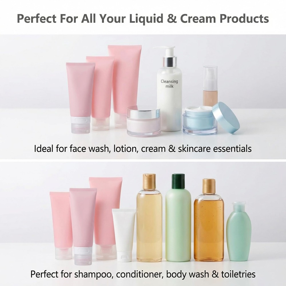 ‌3Pcs 80ml/2.7oz Pink Empty Refillable Silicone Squeeze Tubes with Transparen...