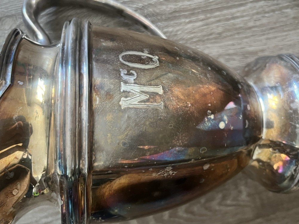 Antique Silver-Plated Pitcher Jug Monogram McQ Decorative Tableware Silverplate