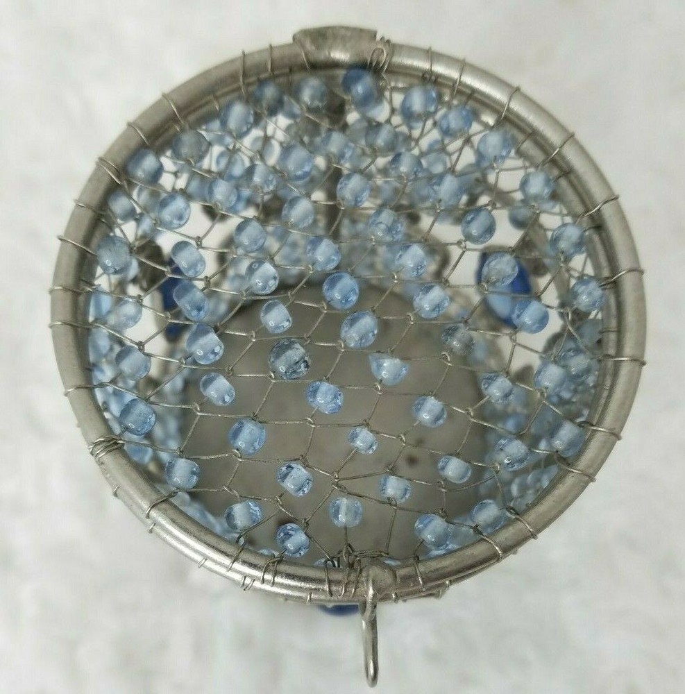 Keepsake Trinket Box Blue Wire and Bead Round B12-194