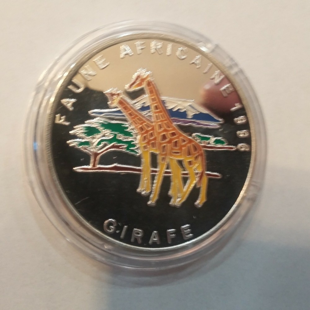 1996 Congo Large Silver Color Proof 1000 francs Giraffe