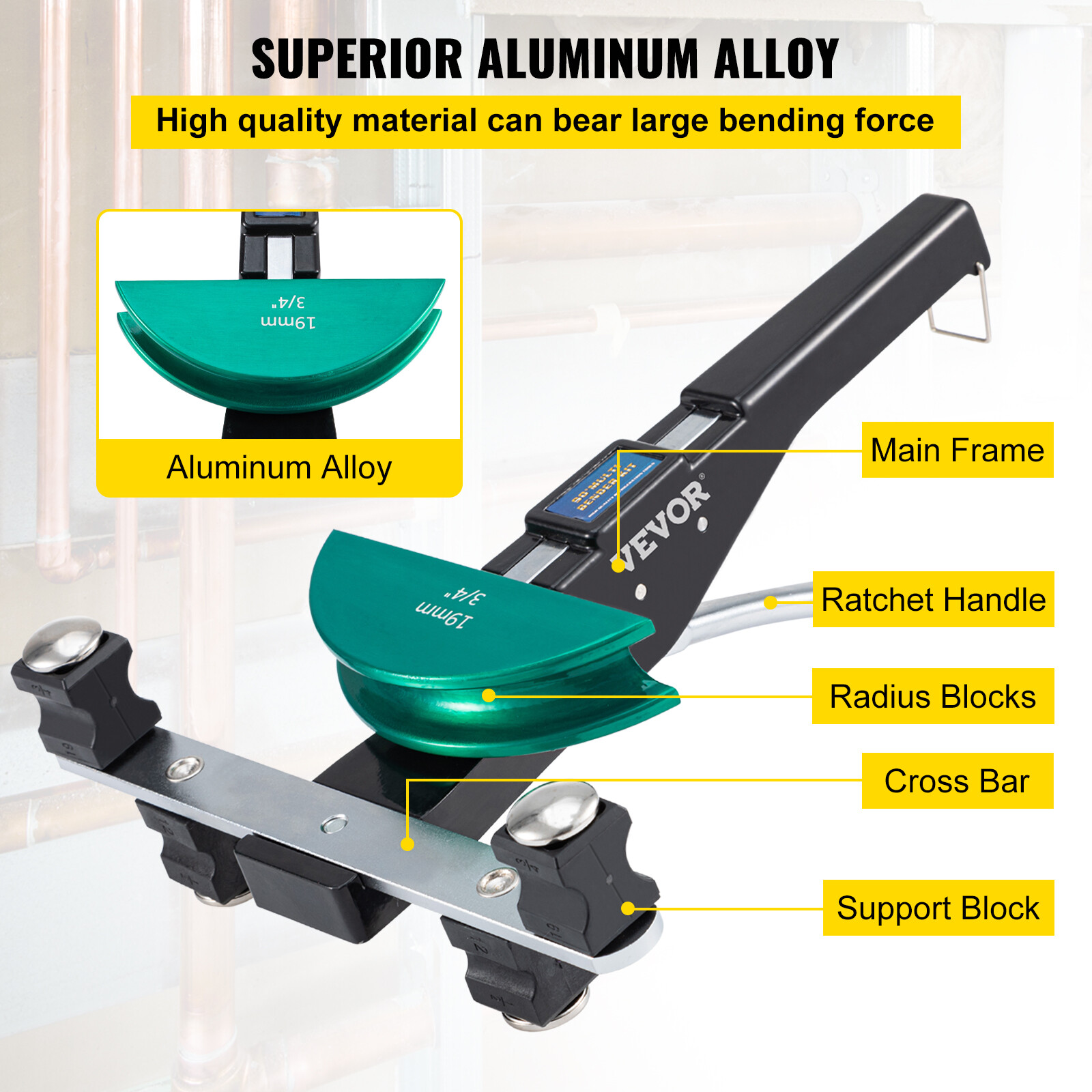 VEVOR Copper Pipe Bender Ratchet Tube Bender Set 7 Dies 1/4" to 7/8"