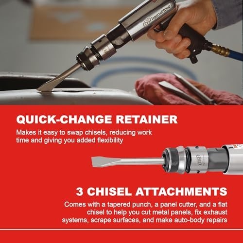 Air Hammer with 3 Chisel Set - Tapered Punch, Panel Cutter, Flat Chisel, 3500 BP
