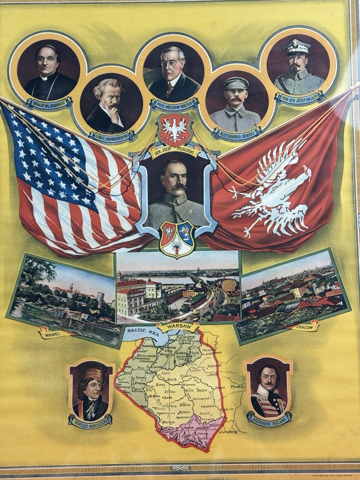 WW1 Era 1919 Dated Polish-American Advertisement Print Woodrow Wilson