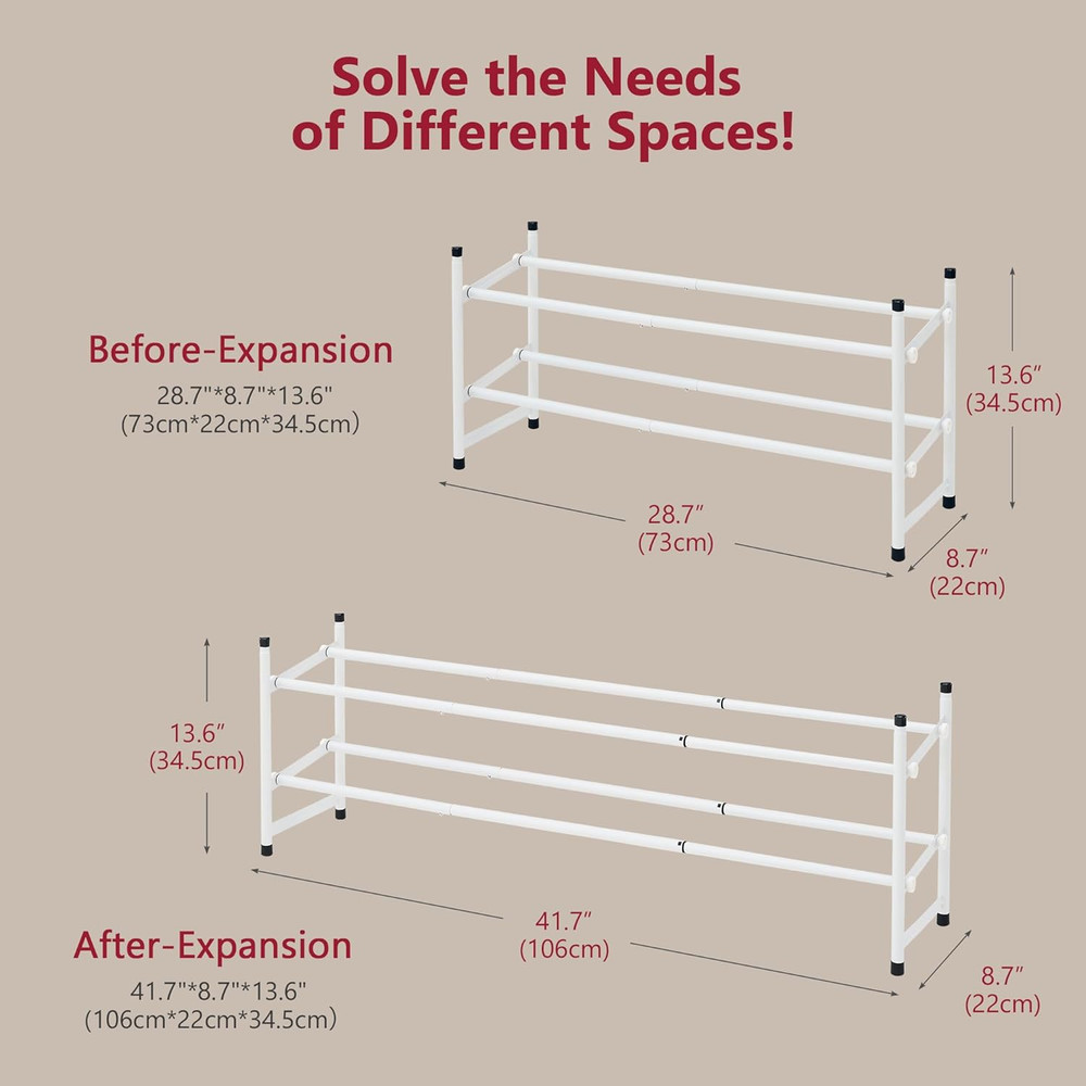 Expandable Shoe Rack for Closet 2 Tier, 28“-41“ Adjustable & Stackable Shoe Shel