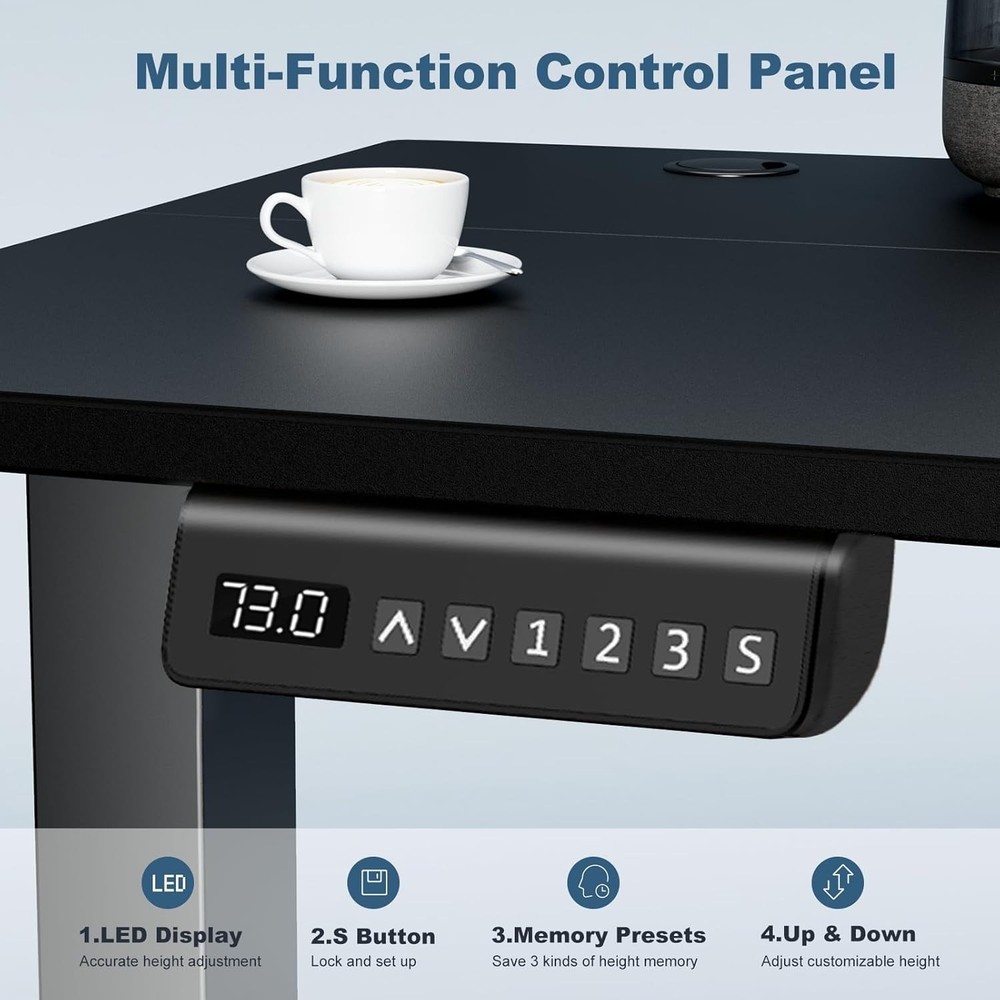 Electric Standing Desk 48" Height Adjustable Black