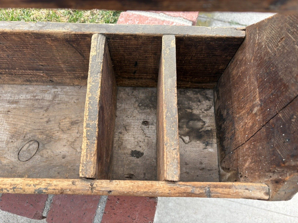 Vintage Handmade Wood Tool Caddy Tool Box Rustic Tray Extra Long.