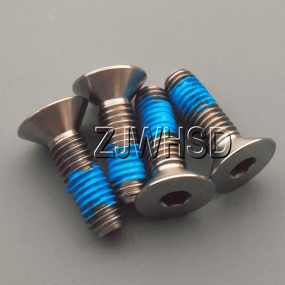 4pcs M6 x 20 Ti Titanium Screw Bolt Allen hex Socket Flat head with ThreadLocker