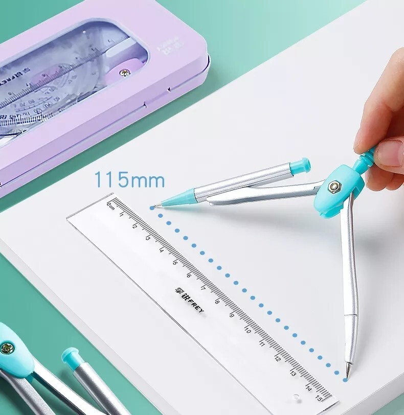 New Blue Compass Ruler 7 Pieces Set Learning Tools Math Drawing Set for Students