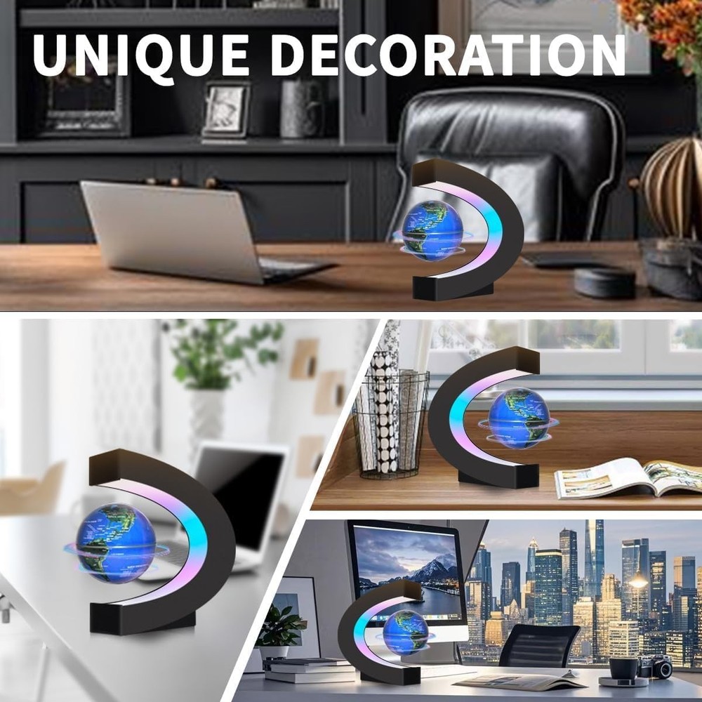 Magnetic Levitating Floating Globe with LED Lights, Cool Gadgets C ABS-black